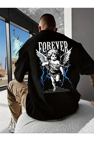Massgai Unisex Forever Melek Angel Štampano Oversize kroj 100% pamuk T-shirt