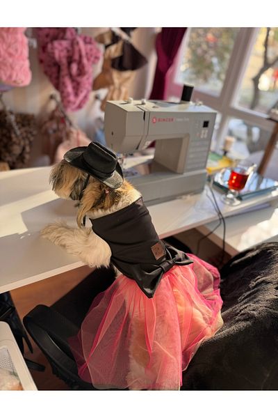 For a Fur Cat Dog Tutu Dress Black Pink Puppy Tutu with Bow Detail
