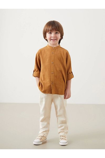 LC Waikiki Lcw Kids Brown Judge Collar Boy's Shirt and Pants 2-Piece