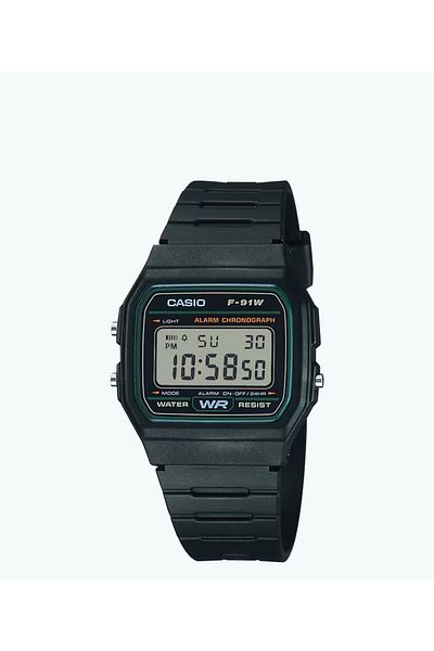 Casio Casio Men's Quartz Watch with Digital Display and Rubber Strap F-91W-3DG, Black, Strap