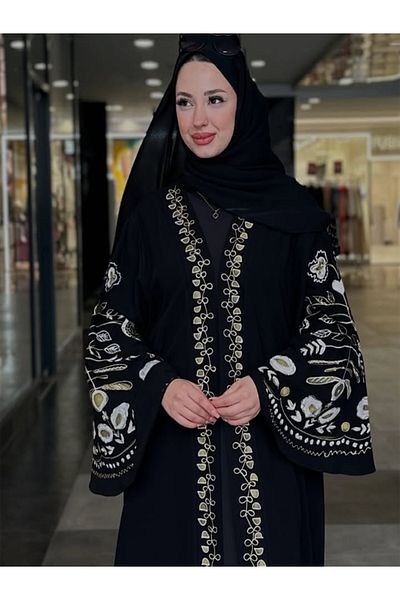 fiore fashion Black Kaftan Abaya Dress Picture Crepe Iman Ferace 38-46 Dye Is Suitable