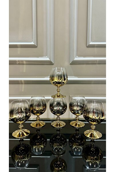 Vakıf home Bohemia Kristal 300 ml Titanyum Gold Ayaklı Kahve Yanı Su Bardağı