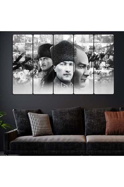 EVLOYA 3'lü Atatürk Portresi - 5 Parçalı Tablo