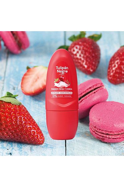 Tulipán Negro TULIPAN NEGRO Black Tulip Antiperspirant Roll-on Strawberry and Cherry 50 ml, 0% Alcohol and Dyes, C