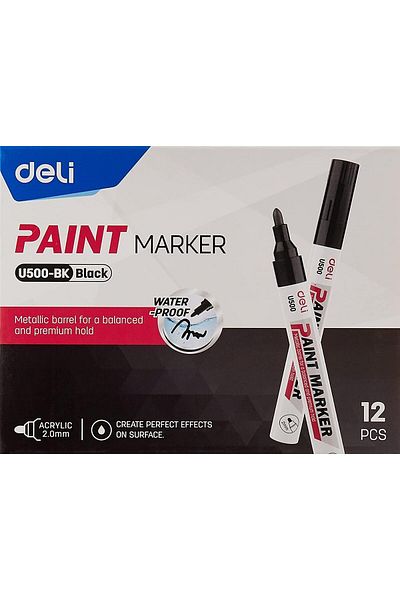 Deli Paint Bullet Marker 12 Set, 2 mm Size, Black