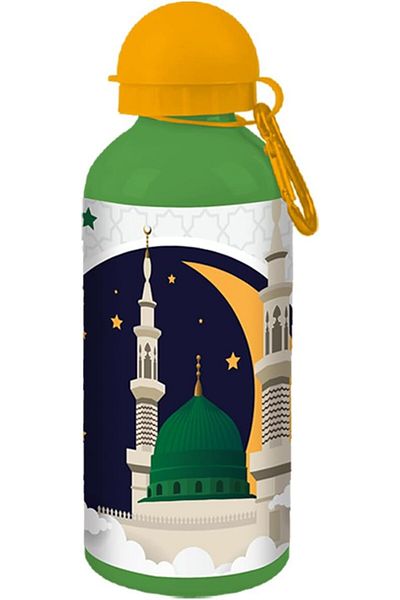 Generic Kids Madinah Printed Design Aluminum Water Bottle with a Hook, 600 ml Capacity