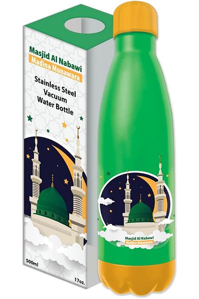 Generic Stainless Steel Madina Printed Design Vacuum Water Bottle, 500 ml Capacity, Green