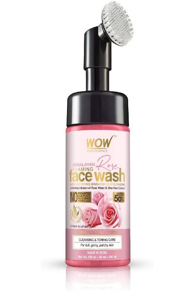WOW Skin Science Himalayan Rose Foaming Face Wash with Built-in Brush - contains Rose Water & Aloe V