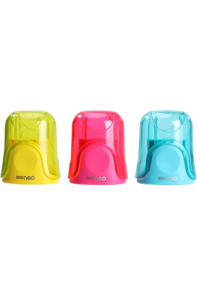 Deli Pencil Sharpeners with Dual Holes and Container