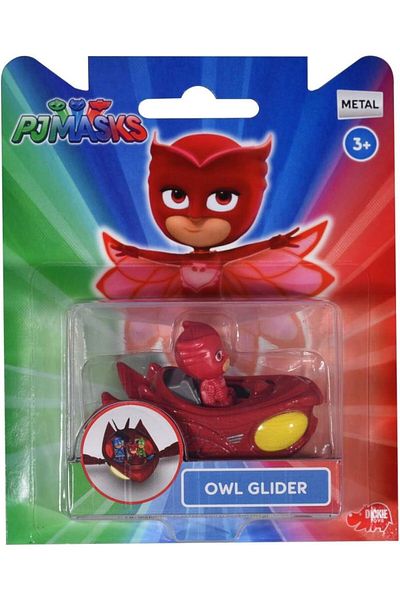 Smoby Dickie Toys PJ Masks Single Pack Owl Gliders, Metal Owl Vehicle, Freewheel, 7 cm, from 3 Years
