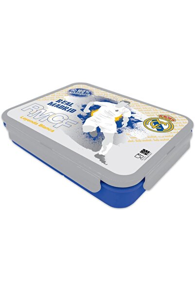 Real Madrid Realmadrid Kids Plastic Lunch Box with 3 Compartments, Gray/Blue