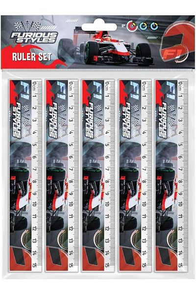 Generic Racing Car Printed Design Rulers Set, 15 cm Size, 5-Pack