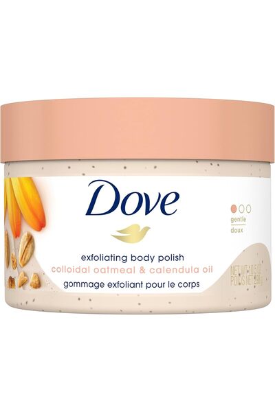 Dove Exfoliating Body Polish Scrub for Silky Skin Oatmeal & Calendula Oil Body Scrub Exfoliates & Gi