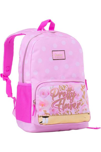 Pause Students Rose Print Backpack, 17-inch Size, Pink