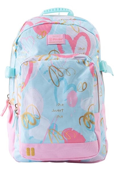 Pause Hearts Design Girls School Backpack with 2 Main Compartments and Front ...