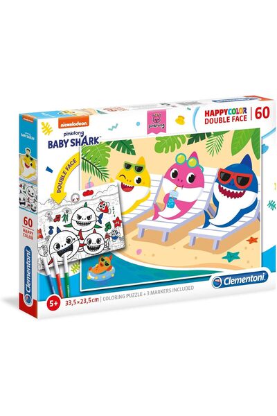CLEMENTONI Baby Shark Puzzle Double Face Coloring II - 60-Piece Puzzle Set fo...