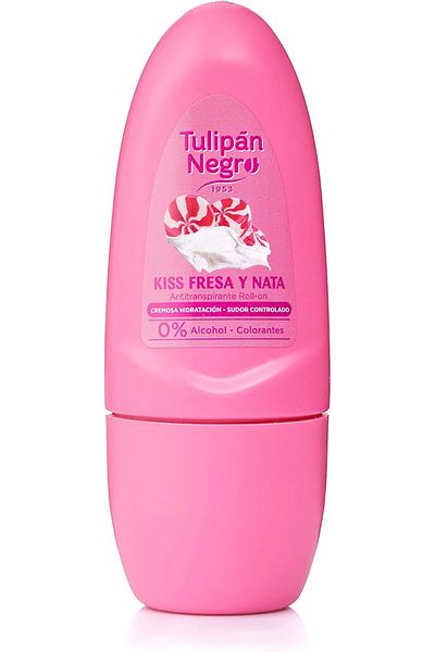 Tulipán Negro TULIPAN NEGRO Black Tulip Antiperspirant Roll-on Strawberry and Cream 50 ml, 0% Alcohol and Dyes, Co