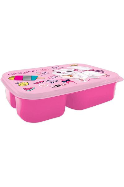 LuluCaty Lulu Caty Kids Plastic Lunch Box with 3 Compartment, Pink 143831