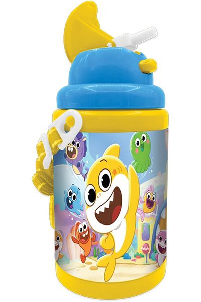 Baby Shark Babyshark Plastic Water Bottle with Straw and Strap for School, 450 ml Capacity