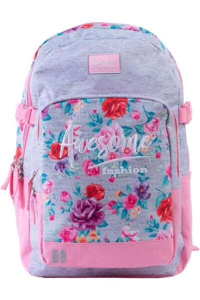 Pause Stylish Students Backpack, 17.5 Inch Size, Pink/Gray