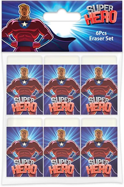 Generic Super Hero Premium Quality Pencil Eraser, Set 6-Pieces