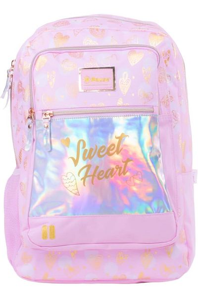 Pause Students Hearts Print Backpack with Main Compartments, 17.5-inch Size, Pink