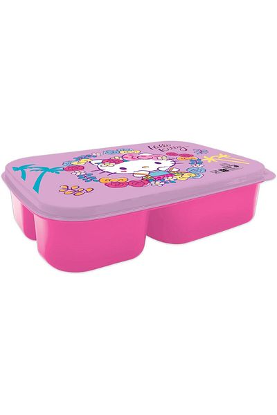 Hello Kitty Hellokitty Hello Kitty Plastic Lunch Box with 3 Compartments for Kids, Pink/Purple