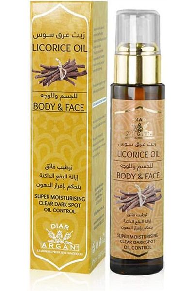 Diar argan Licorice Oil for Body and Face Ultra Moisturizing Dark Spot Removal Oil Control Oil Diar Argan 50ml