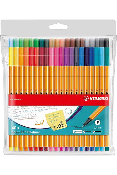 Stabilo Fineliner - STABILO point 88 Wallet of 40 Assorted Colours