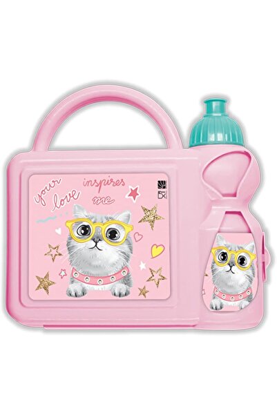 Generic Plastic Cute Cat Printed Design Lunch Box and Water Bottle Set for Ki...