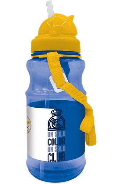 REEMA Real Madrid Kids Transparent Water Bottle, 500 ml Capacity, Yellow/Blue