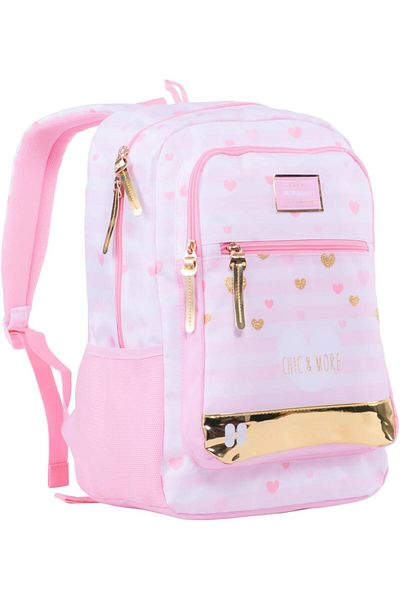 Pause Students Hearts Print Backpack, 17.5-inch Size, Pink/White