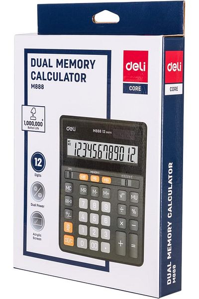 Deli Dual Memory Function 12 Digit Calculator, Black