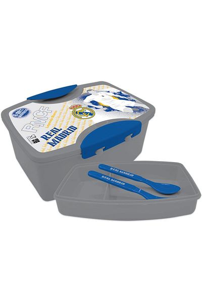 Real Madrid Realmadrid Plastic Lunch Box with Fork and Spoon, Gray