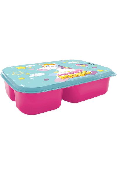 Generic Unicorn Kids Plastic Lunch Box with 3 Compartments, Pink