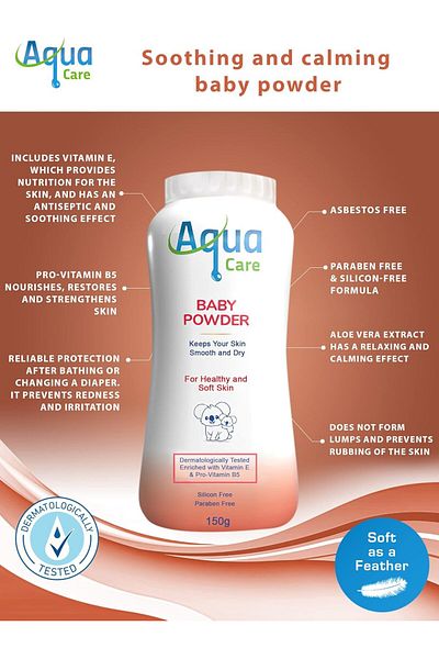 AQUA CARE 100% Natural Baby Powder, Protect From Chafed Skin | Paraben Free & Silicon-Free Formula,