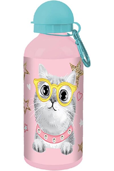 Generic Kids Cat Printed Design Aluminum Water Bottle with a Hook, 600 ml Cap...