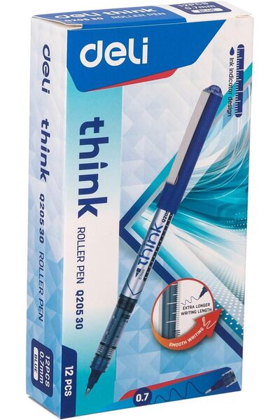 Deli قلم حبر جاف Think Roller Ball Pen (0.7 مم، عبوة من 12 قلمًا، أزرق)