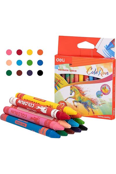 Deli Crayons, 12 Colors Non-Toxic Art Kit, Crayon Set for Toddler Children Kids, Gifts for Boys and