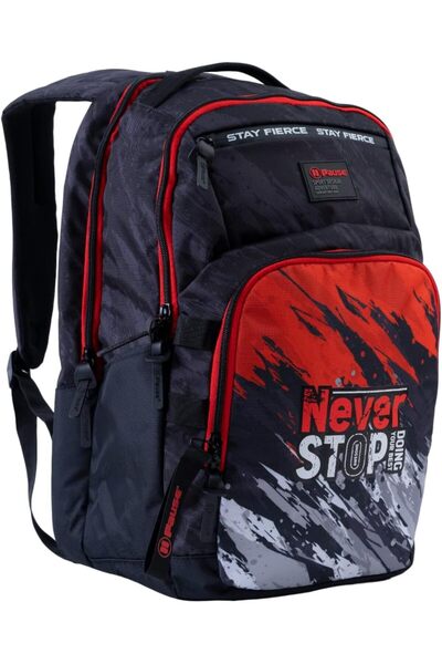 Pause Stylish Students Backpack, 19 Inch Size, Red/Black