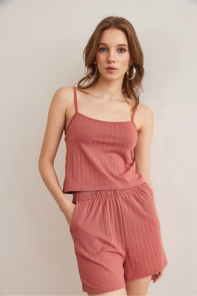 Olalook Γυναικείο Dusty Rose Top Sling Μπλούζα με Σετ Πιτζάμες Σορτς με Πάτο Τσέπη