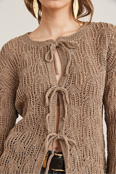 Olalook Göz Ayr Prince Girl Mink Openwork Bow Lace Detailed Openwork Cotton Cardigan Hrk- 19000346