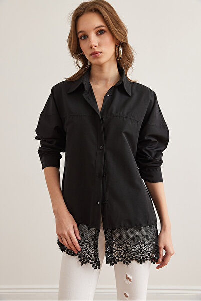 Olalook Női fekete csipke díszítésű barát ing