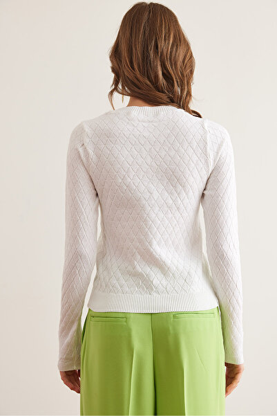 Olalook Set de tricotaje și bluză pentru femei cu model alb diamant