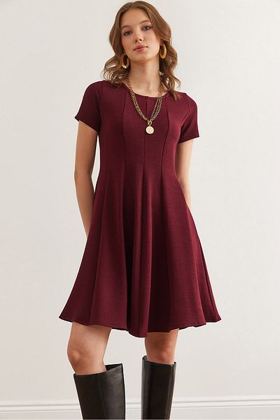 Olalook Burgunderrotes, trendiges Mini-Dynastie-Kleid in Silber für Damen ELB- 19002348
