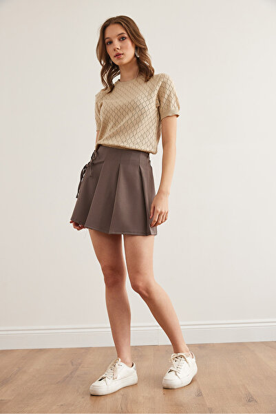 Olalook Női Mink oldalsó csipke részletes redős cipzáras miniszoknya ETK- 19000304