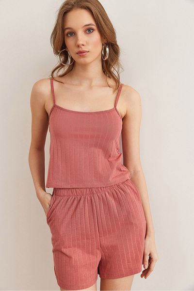 Olalook Γυναικείο Dusty Rose Top Sling Μπλούζα με Σετ Πιτζάμες Σορτς με Πάτο Τσέπη