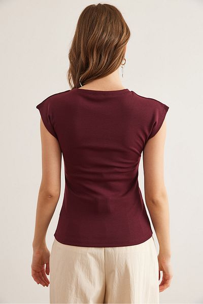 Olalook Bluză elastică cu textura moale pentru femei Burgundy Bat BLZ- 19002877