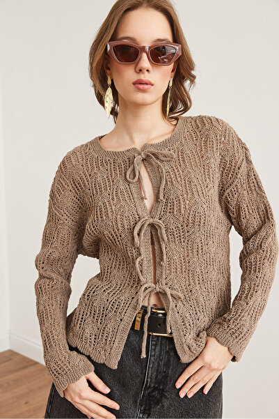 Olalook Göz Ayr Prince Girl Mink Openwork Bow Lace Detailed Openwork Cotton Cardigan Hrk- 19000346