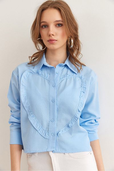 Olalook Cămașă crop țesută cu inimă albastră pentru femei GML- 19001302